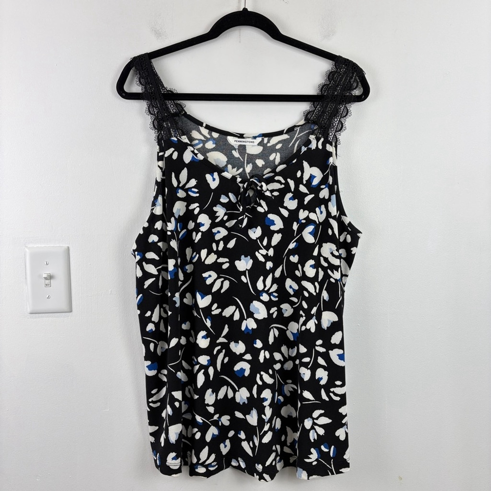 Penningtons Black and White Relaxed Camisole Top With Crochet Lace Strap